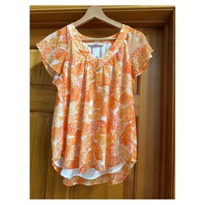 Ann Taylor Loft Chiffon Orange & Cream Top - Sz S